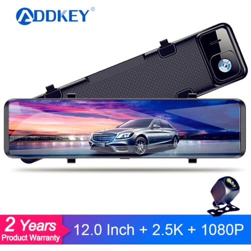 ADDKEY 2.5K Car DVR 12 Inch Touch IPS RearView Mirror Dual Lens Dashcam Car Camera G-sensor Video Recorder With Rear View Lens