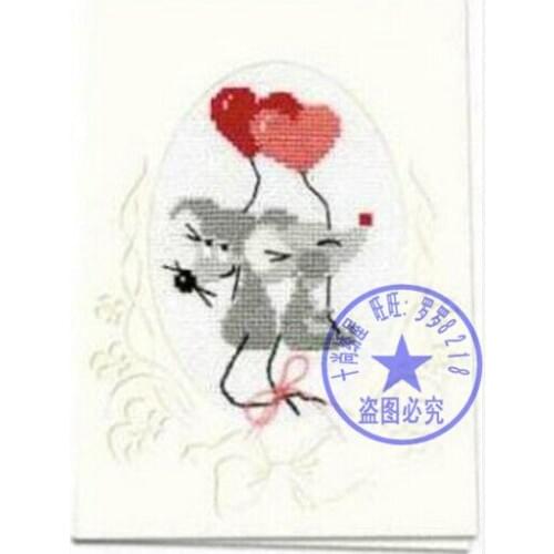 FREE Shipping HOT DIY cross stitch kit Valentine card lover mouse, Valentines Day card