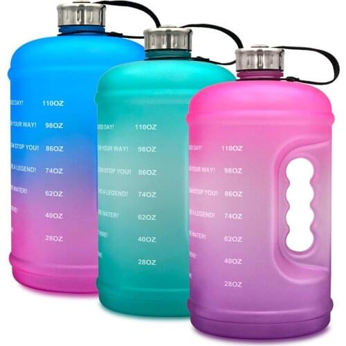128oz Big Capacity Gallon Water Bottle with Timer Mark Prosted Matte Gradient Outdoor Sports Gym Bottle Hiking Climing Water Jug