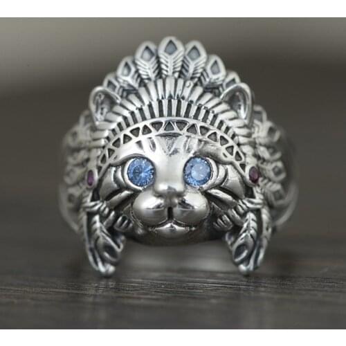 FNJ Animal Ring 925 Silver New Fashion Original S925 Sterling Silver Rings for Women Men Jewelry Adjustable size Blue Zircon Eye