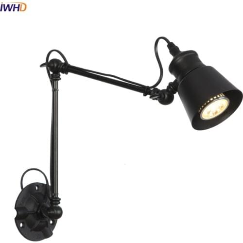 IWHD Iron Rocker Arm Wandlamp Nordic Loft LED Wall Lamp Vintage Adjustable Wall Light Home Lighting Applique Murale Luminaire
