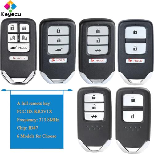 KEYECU FCC ID: KR5V1X Smart Remote Car Key With 2 3 4 6 Buttons 313.8MHz ID47 Chip - FOB for Honda City HR-V Fit EX Jazz Odyssey