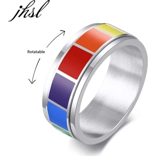 JHSL Unisex Men Solid Colorful Enamel Rainbow Gay Rings Stainless Steel Fashion Jewelry Size 7 8 9 10 11 12 13 14 15