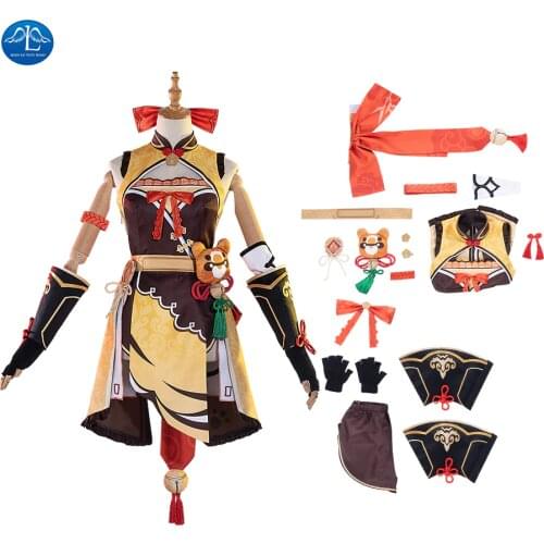 Game Genshin Impact Cosplay Xiangling Cosplay Costume Top Pants Headwear Halloween Fancy Suit for Adult Women Custom Made
