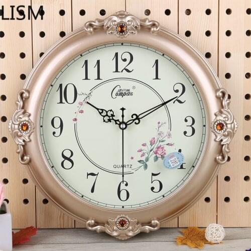 Round Wall Clock Vintage Retro Antique European Style Living Room Bedroom Fashion Creative Pastoral Wall Watch Quartz Clock