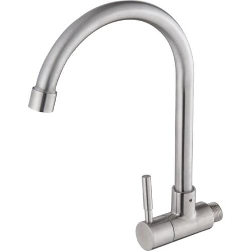 304 Stainless Steel Kitchen Faucet Wall-mounted Sink Faucet Single Hole Rotatable Single Cold Water Mixer Faucet Dish Sink Tap