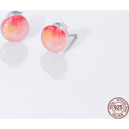 LKO 925 Sterling Silver Sweet Fruit Peach Stud Earrings for Women Girl Fruit Series Earrings Jewelry Accessories Brincos