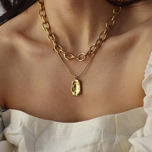 Punk Multilayered Gold Chain Choker Necklace For Women Fashion Irregular Round Pendant Necklace 2021 Trend Jewelry