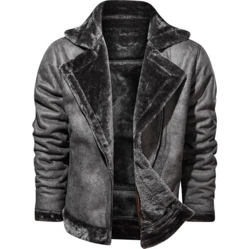 Fashion Fur Men Suede Jacket High Quality Grey Leather Coats Male Mens Leather Jacket Winter Fleece Motorcycle Coat Men Clothing