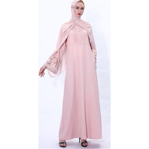 Muslim Dress Women Summer Flare Sleeve Floral Embroidery Long Dress Loose Waist Black Thin Dresses Dubai Turkey Arab Robes