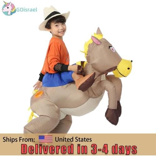 Adult Kid Inflatable Horse Costume Halloween Costumes for Men Ride on Horse Cowboy Cosplay Inflatable Costume Party Fancy Dress
