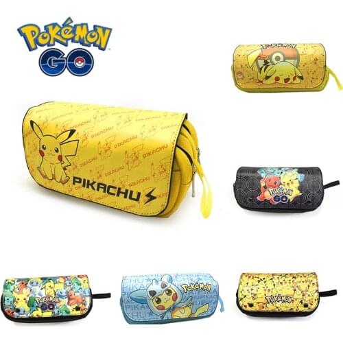 New Pokemon Pikachu Cartoon Pencil Case Waterproof PU Leather Pencil Case Double Large Capacity Pencil Box Childrens Stationery