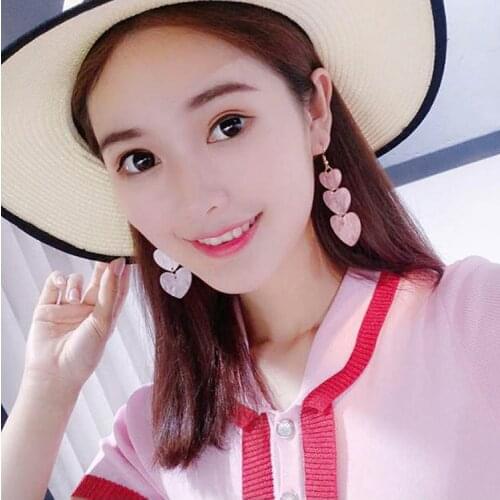 New Simple Punk Vintage Long Drop Earring Pink Heart Geometric Acrylic Chain Tassels Ear Jewelry Drop Earrings Wholesale