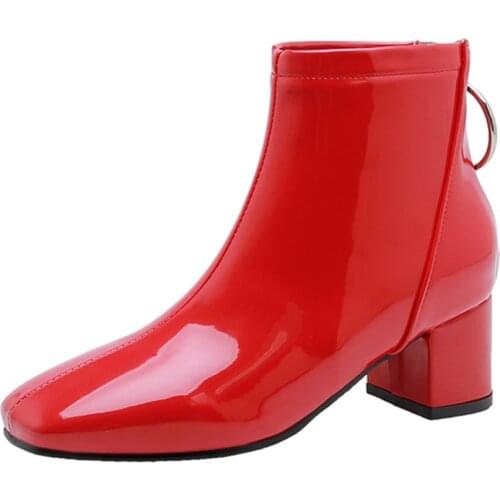 Solid Ankle Boots For Women Casual Block Heels Short Boots Waterproof Pink Red White Womens Ankle Boots Party Shoes Large Size