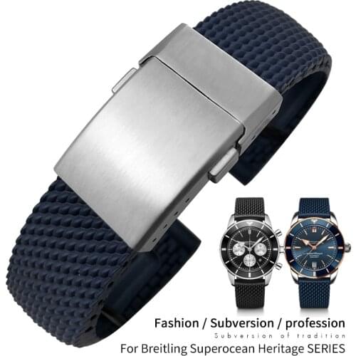 22mm 24mm Braided Silicone Rubber Watchband Replacement for Breitling Avenger Superocean Heritage Watch Strap Braceles Free tool