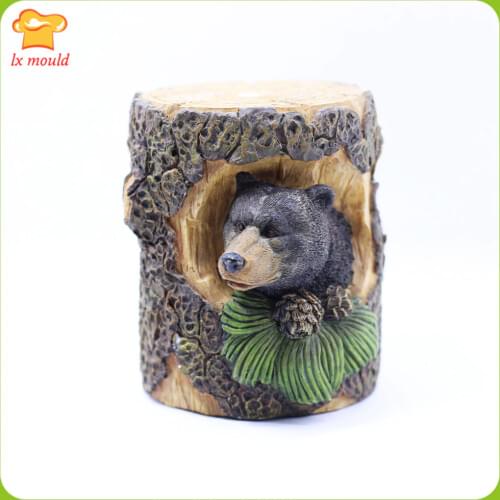 2020 New Nordic Black Bear Silicone Mould Forest Bear and Wood Creative Candle Plaster Resin and Other Home Decoration Tools