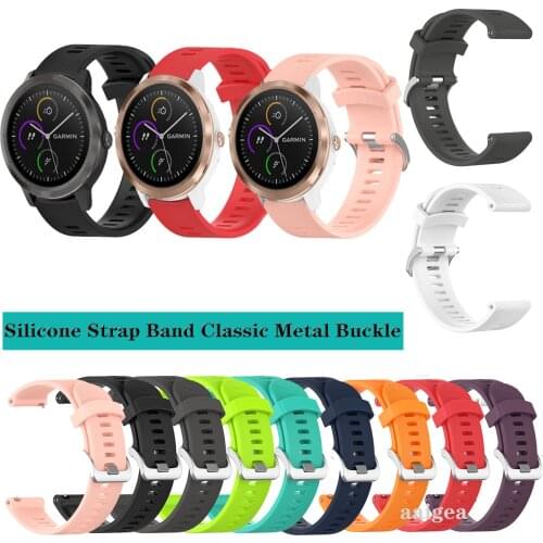 20mm Silicone Watch Band Classic Metal buckle Strap for Garmin Vivoactive 3 Music for Forerunner 645 245 Replacement strap