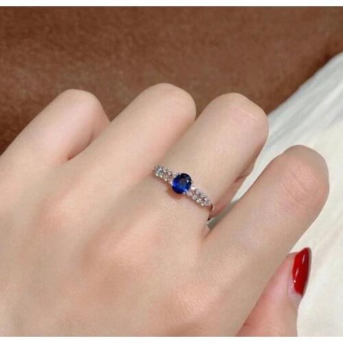 Natural blue sapphire gem Ring Natural gemstone ring S925 silver Elegant Retro Two layers women girl gift party fine Jewelry
