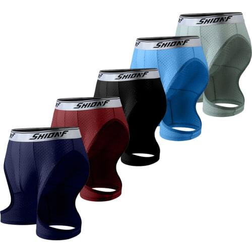 Shionf Side Hollow Out Boxer Male Long Leg Mens Boxershorts Anti Slide XL-5XL Sexy Underwear with Bulge Pouch Hombre Panties