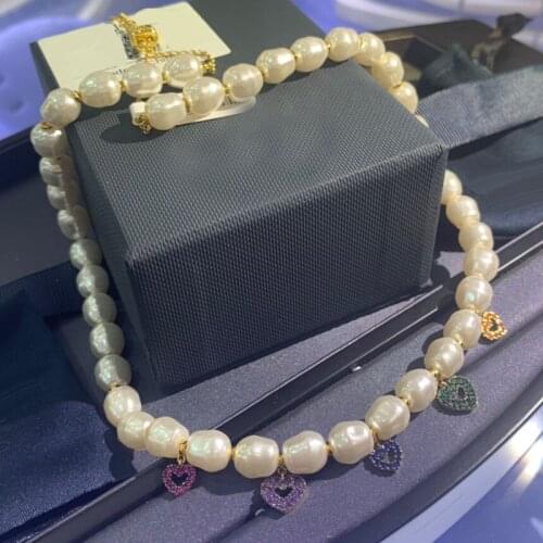 UMGODLY Fashion Pearl Necklace High Quality Colorful Love Heart AMOUR Pendant Zircon CZ Luxury Brand Women Jewelry