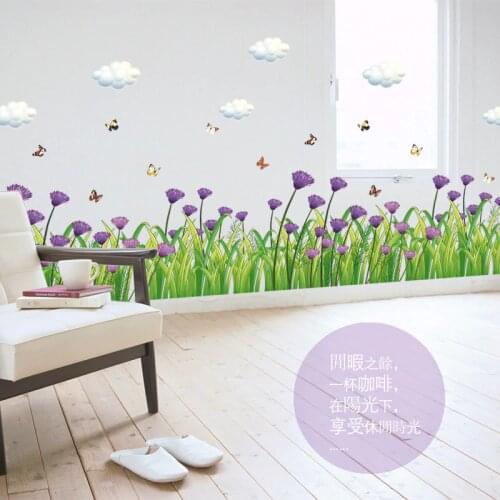 Spring flower Blue Cornflower rass butterfly line bearing home decal base wall sticker kitchen bathroom furniture wedding decor