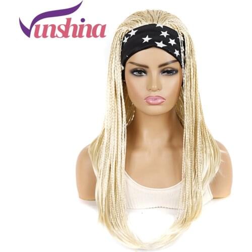 Vunshina Synthetic Headband Wig Box Braids Crochet Hair Platinum Blonde Wigs With Scarf For Women African Braiding Head Band Wig