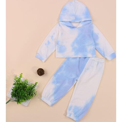 2-10T Spring Clothing Baby Hooded Sweater + Harlan Tie-Dye Trousers Tie-Dye Printing Casual Loose Version Sports Casual Suit