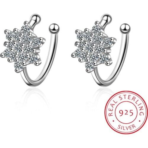 Real 925 Silver New Design Beautiful Flower Ear Cuff Earring Women Cubic Zirconia No Pierced Ear Cuff Clip Earring Delicate Cute