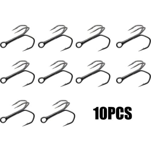 10pcs/box Treble Hooks 4×Strengthen Black-Nickel-finish Fishing Sporting Goods
