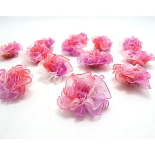 12 Pieces 1 Inch Pink Ombre Chiffon Rose Mauve|Fabric Floral Applique|Craft Supplies|Baby Doll|Carnation|Cabbage Rose