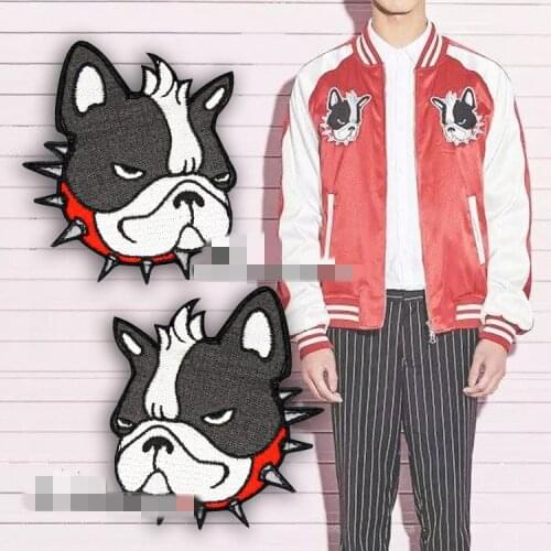 2PCS Patches For Clothing Bulldog Strmcwby Embroidery Patch DIY Iron On Patches Girls Shoes Cothes 7.6*7.5cm