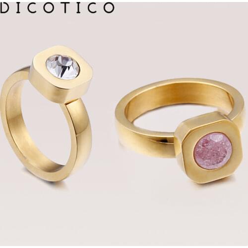 Dicotico Fashion Multiple Color Stone Rings For Women Size 6-9 Tri-color Stainless Steel Mujer Anillos Wedding Bands Jewelry