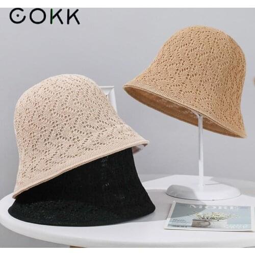 COKK Bucket Hat Women Knitted Breathable Fisherman Cap Double Sided Panama Cap Gorro Bob Summer