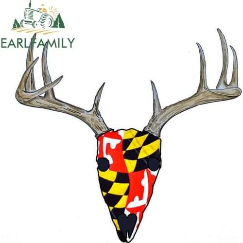 EARLFAMILY 13cm x 12.4cm Car Stickers Maryland Flag Deer Skull Printed Vinyl Decal Auto Car Truck ATV Sticker Graphics