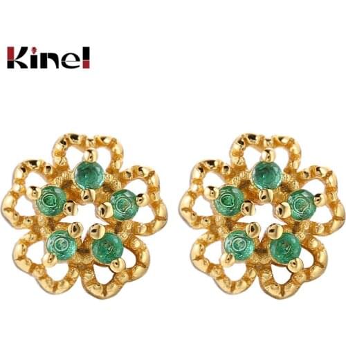 Kinel Prevent Allergy Silver 925 Jewelry New Fashion Zircon Flowers Stud Earrings Charm Women Girl Party Accessories Gifts