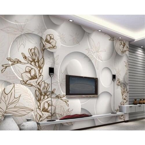 Beibehang Classic wallpaper retro line drawing magnolia maple leaf living room 3D TV sofa background wallpaper for walls 3 d