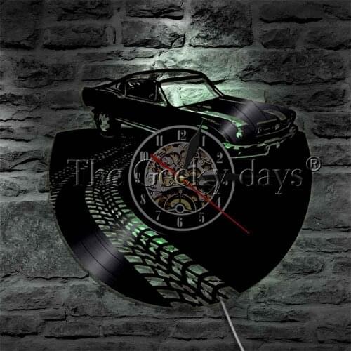 Classic Racing Car Home Interior Lighting Wall Art LED Lighting Vinyl Record Clock Kid Room Night Light USB Lamp