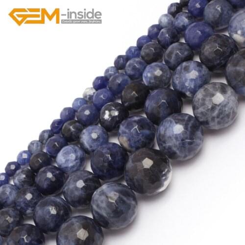 Round Faceted Sodalite Beads: 4mm 6mm 8mm 10mm 12mm Natural Stone Beads Loose Beads For Jewelry Making Strand 15" Wholesale