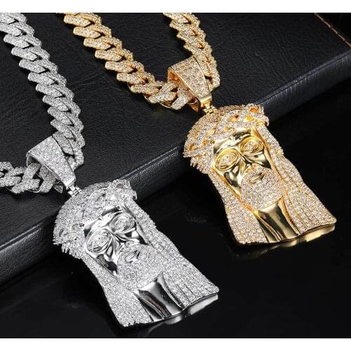 Hip Hop Ice Out Jesus Corolla Pendant Jewelry Fashion Cubic Zirconia Stone Necklace Cubic Zircon Link For Man Women Gift
