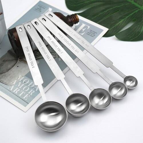 5Pcs/Set Measure Spoon Scoop Measure Teaspoon Stainless Steel Measuring Spoon Coffee Powder Spice Scoop Kitchen Baking Supplies