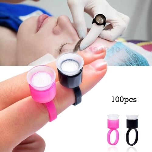 Microblading 100pcs Tattoo Ink Ring Cups Glue Cap with Sponge Pigment Tool Holder Permanent Makeup Accessories Supply