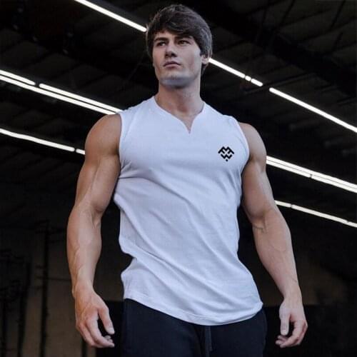 New Mens Gym Casual Workout Breathable Tank Top Musculation Clothing Bodybuilding Fitness Singlets Sports Sleeveless V-Neck Vest