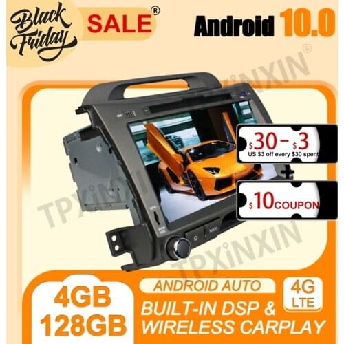 DSP Android 10.0 PX6 IPS Carplay 4+128G For KIA Sportage 2010-2012 Multimedia Player Auto Radio Tape Recorder GPS Navi Head Unit