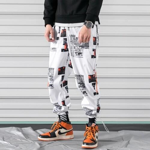 Male Trousers Elastic Waist Harem Pants Hip Hip Streetwear Mens Printed Joggers Pants Loose Breathable Casual Sweatpants Men