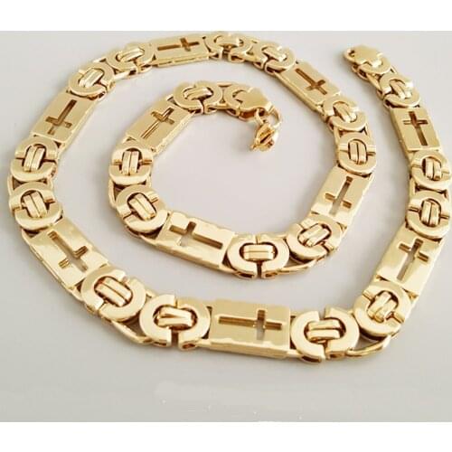 11mm Wide Any Length Gold Color Byzantine Stainless Steel Necklace Boys Mens Chain Necklace Fashion Jewelry