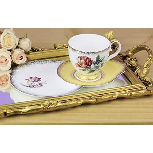 White & Beige Bone Yellow Tea Cup Set of 2 260 ml