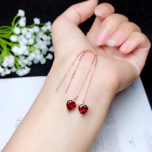 Natural garnet ear line, simple and exquisite, popular style, 925 Sterling silver