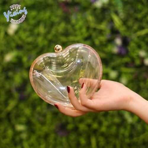 New acrylic bag heart-shaped bag handmade flower dinner bag wedding bridal Clutch purse transparent messenger women bag handbags