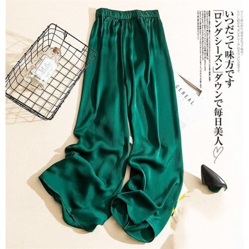 2021 New Fashion Spring Women Gloss Wide Leg Pants Casual Long Pant Summer Female Eastic Waist Satin Thin Pants Trousers WZ1373