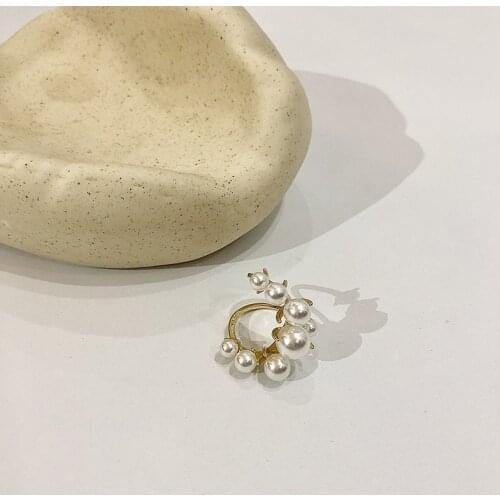 Orgin Summer Vintage Moon Pearl Open Ring for Women Unique Design Twisted Irregular Bling Bling Ring Party Jewelry Accessories